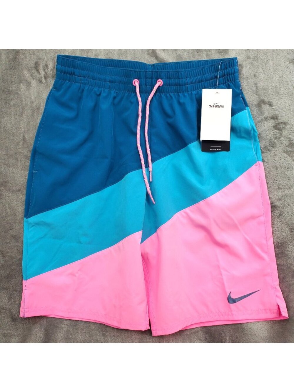 Nike Swim Trunks Mens Small Colorblock Pink Blue Board Shorts Resort Beach Retro